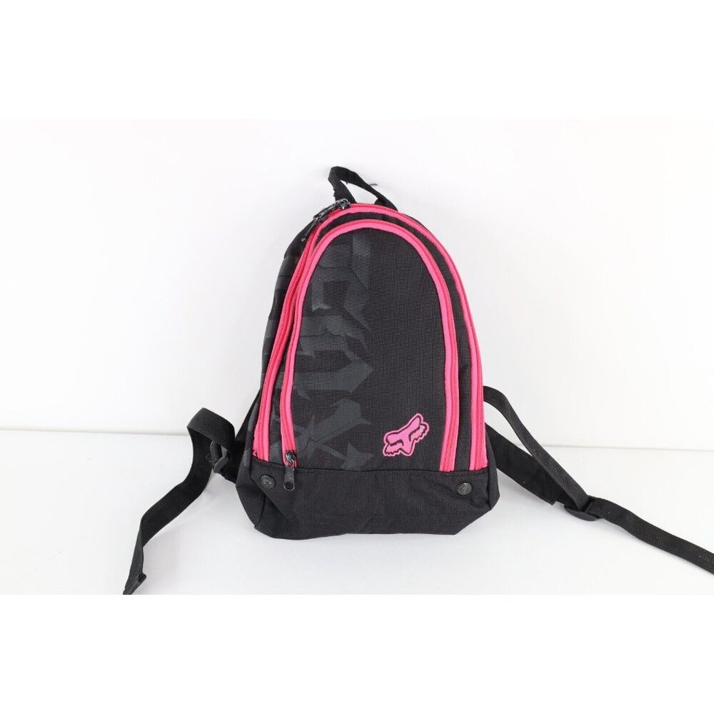 Vintage Y2K Fox Racing Spell Out Tribal Motocross Mini Backpack Book Bag Black